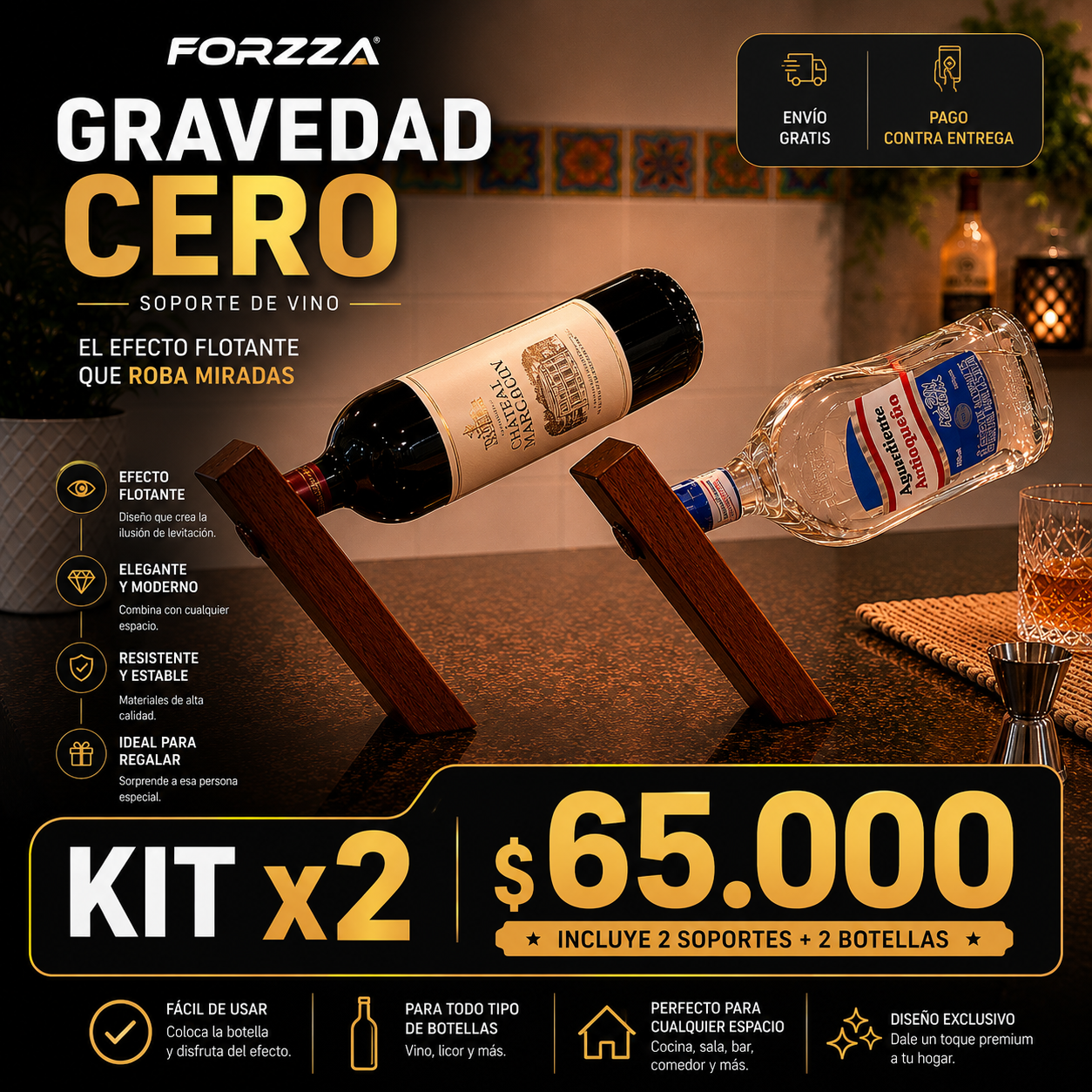 Soporto de Botella | Gravedad Cero | Diseñado para todo tipo de botellas