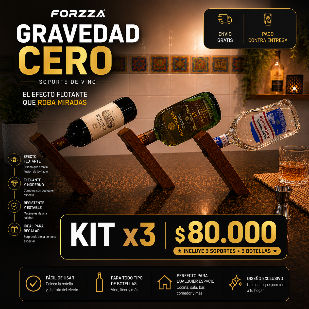 Soporto de Botella | Gravedad Cero | Diseñado para todo tipo de botellas
