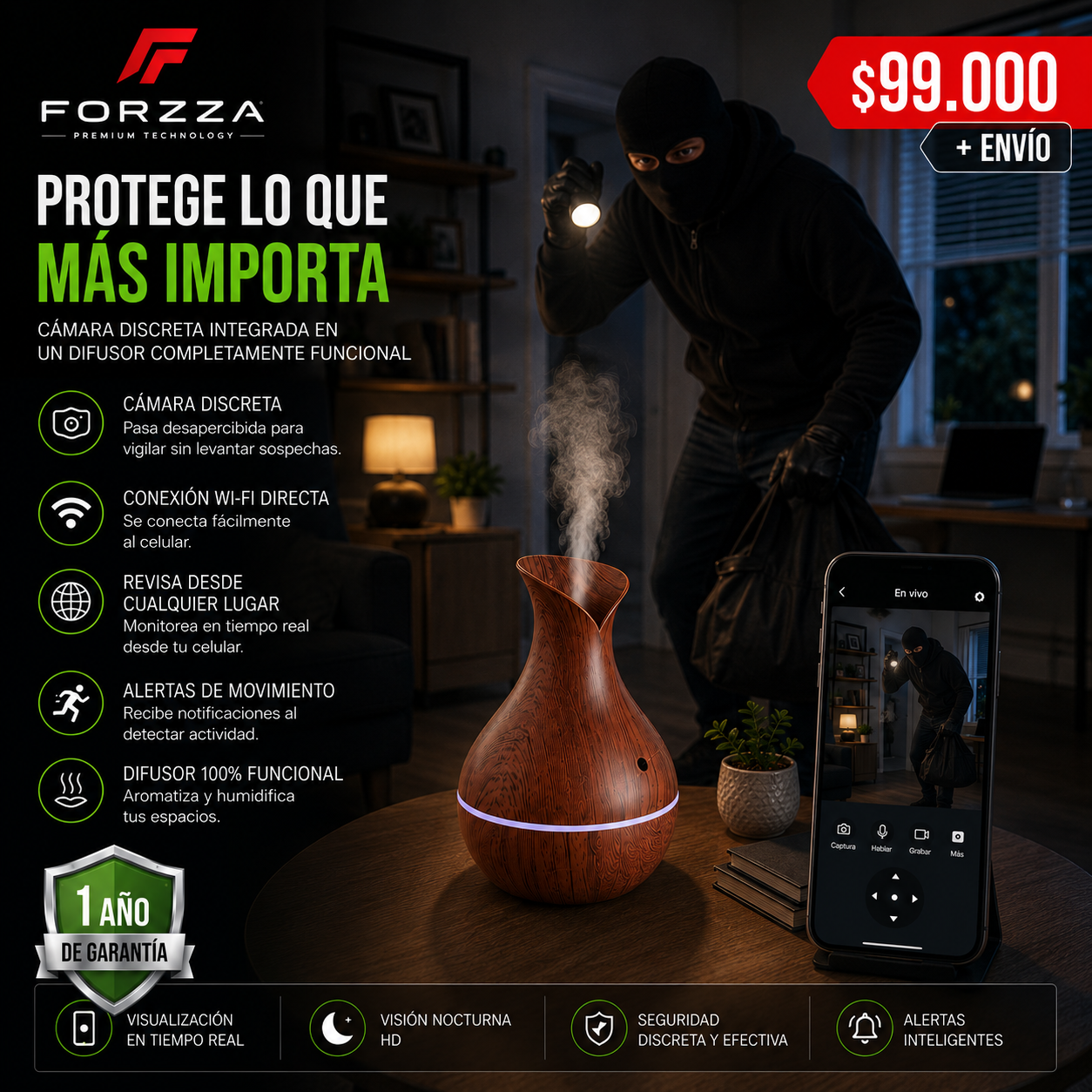 Cámara Discreta | Humidificador funcional | 1080p | Wifi directo