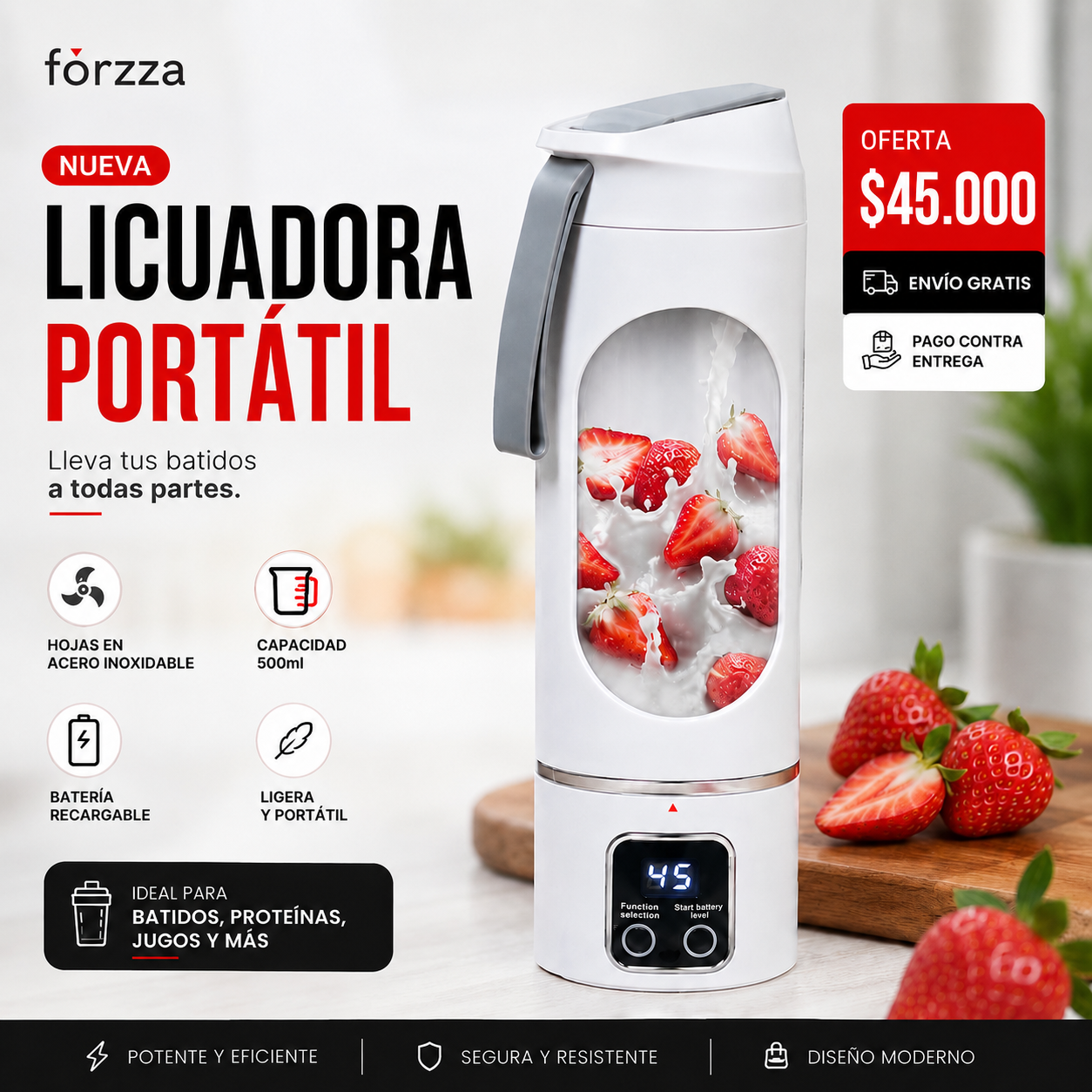 Licuadora Portátil | Alta potencia | Hojas en acero inoxidable | Garantía extendida